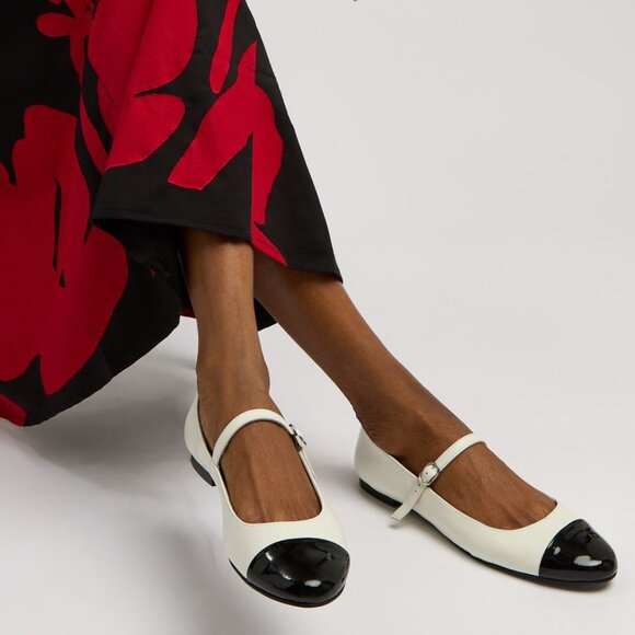 ALOHAS Musa Leather Mary Jane Ballet Flat EU 38 7.5 Bicolor Black Cream NEW $180 - Picture 1 of 16